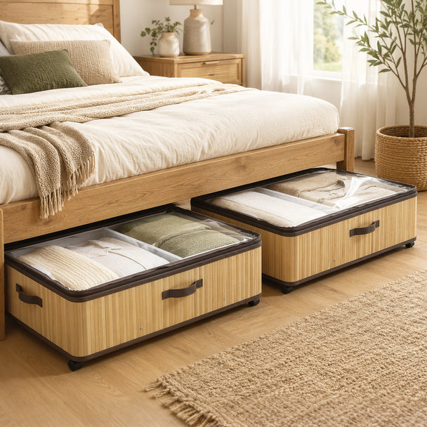 HOMCOM 72L Under Bed Storage with Wheels Pack of 2, Underbed Storage Box with Clear Lid Cover and Reinforced Handle – view 2