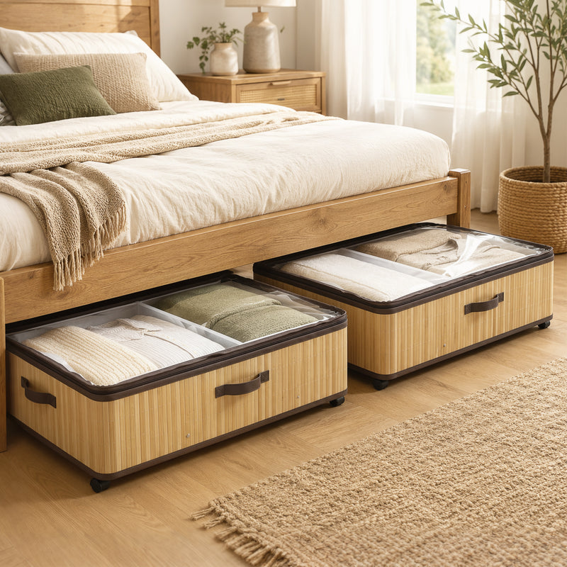 HOMCOM 72L Under Bed Storage with Wheels Pack of 2, Underbed Storage Box with Clear Lid Cover and Reinforced Handle – view 2