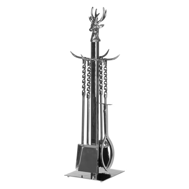 Stag head companion set in polished nickel, front view