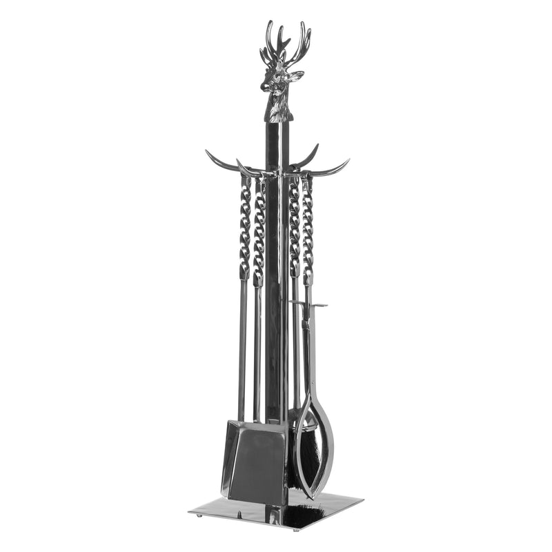 Stag head companion set in polished nickel, front view