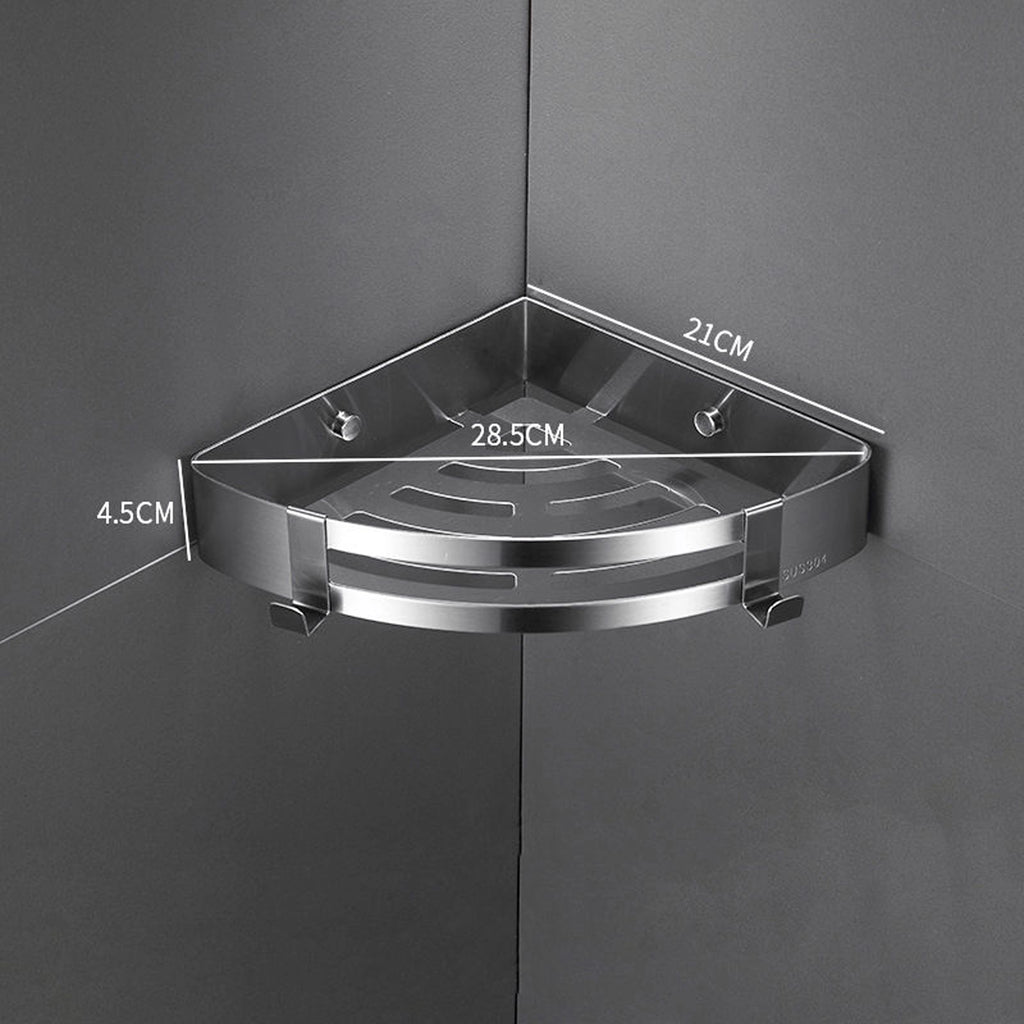 Stainless Steel Corner Shelf — Wall Mounted Bathroom Organiser, No Drill