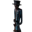 Close-up of the trumpeter's hat, blue jacket and trumpet