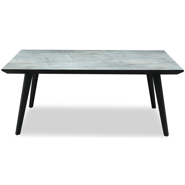 Stellen grey marble-effect dining table with black tapered legs