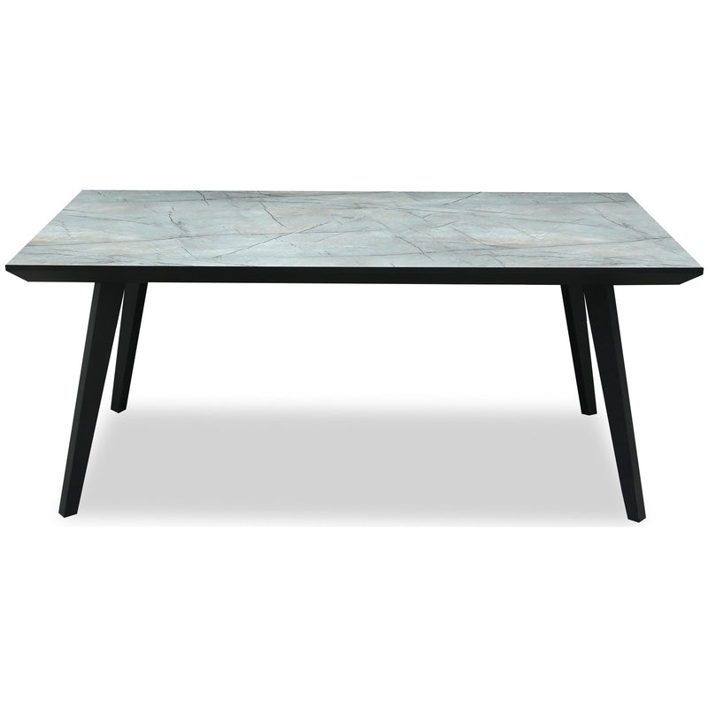 Stellen grey marble-effect dining table with black tapered legs