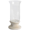 Stone base hurricane lantern on a white background