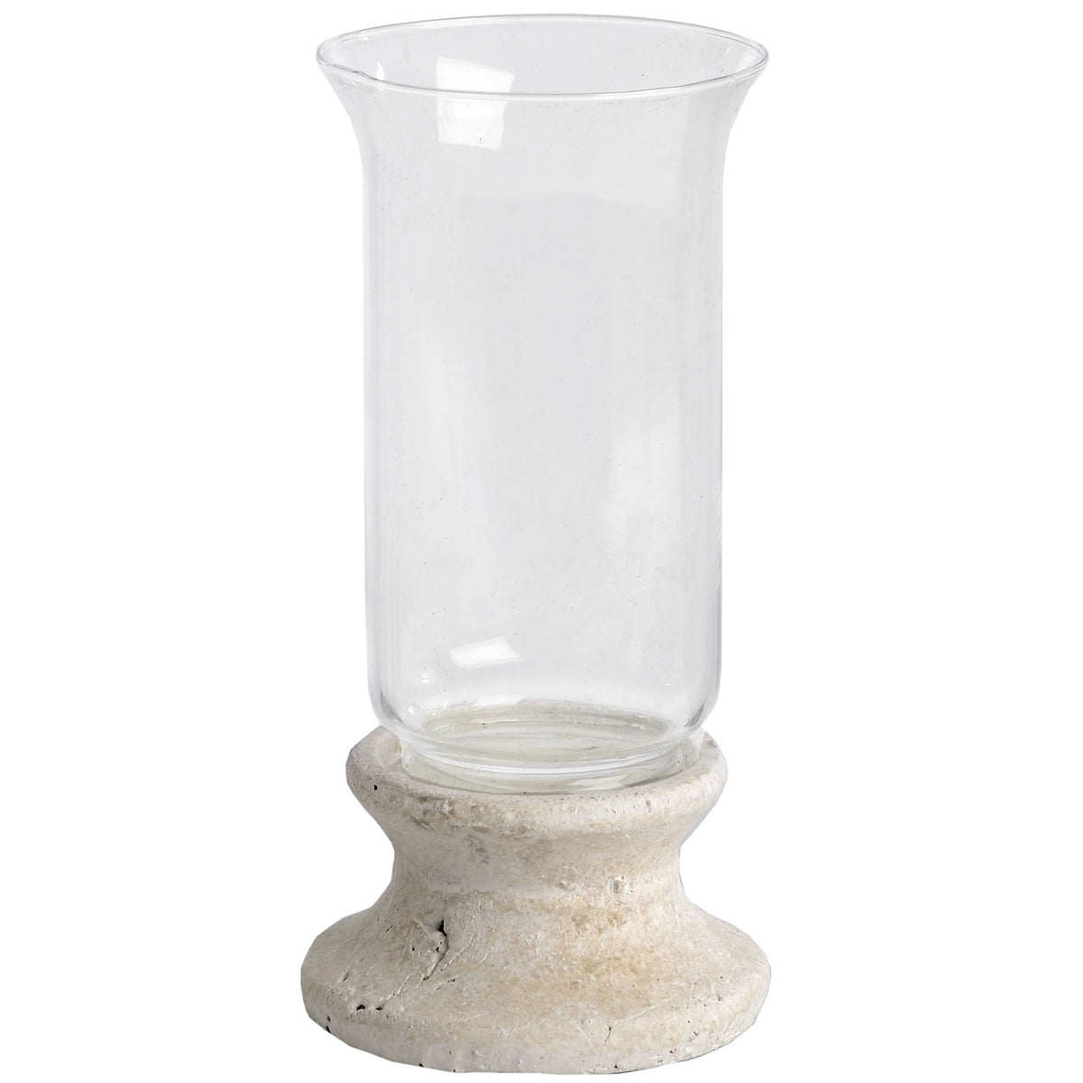 Stone base hurricane lantern on a white background
