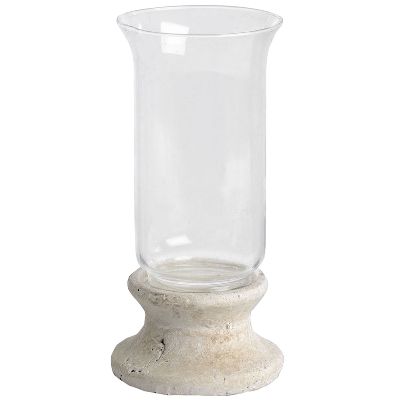 Stone base hurricane lantern on a white background