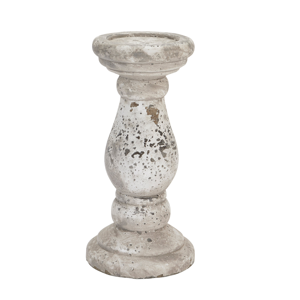 Stone-effect ceramic column candle holder, front view
