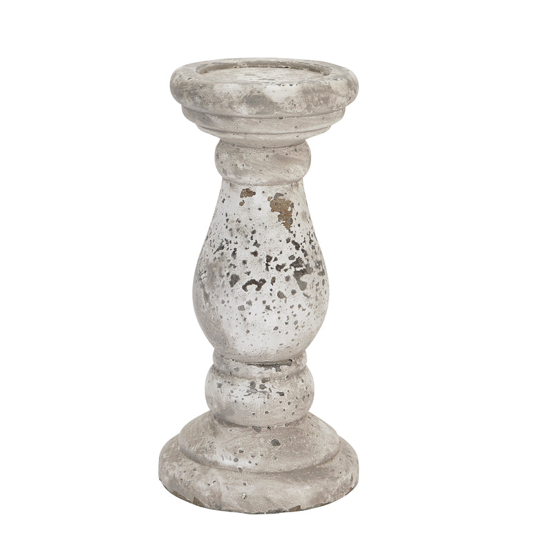 Stone-effect ceramic column candle holder, front view