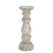 stone-effect ceramic column candle holder on white