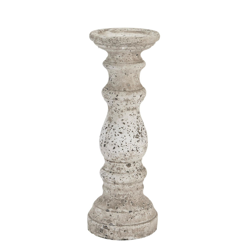 stone-effect ceramic column candle holder on white