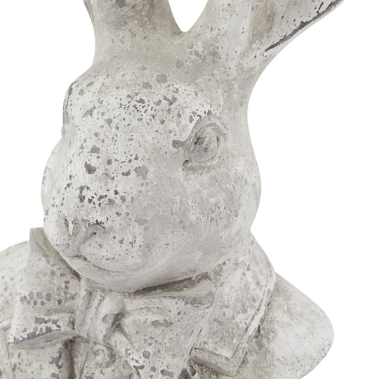 Close-up of the hare's textured stone-effect face