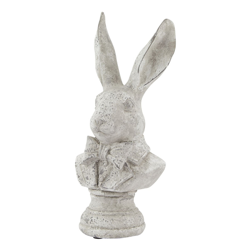 Stone effect ceramic hare ornament with bow tie, front view