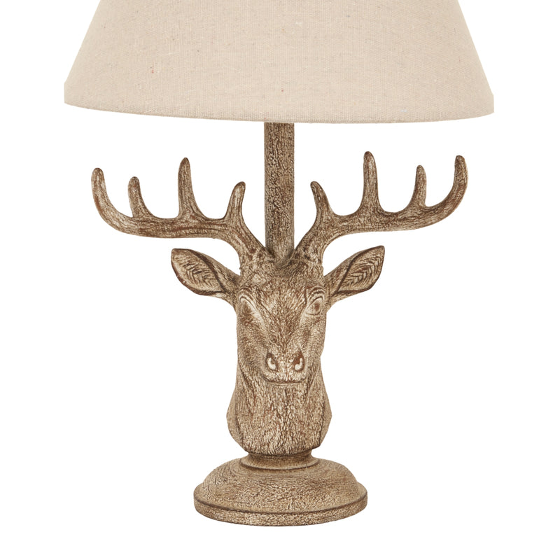 Stonewashed Stag Head Table Lamp with Linen Shade – 45cm, additional product view 2