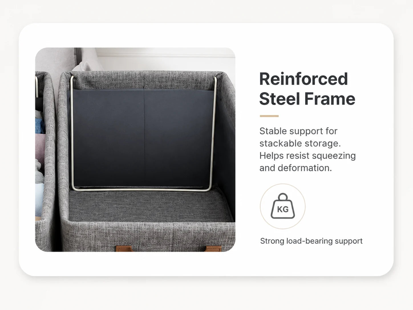 Collapsible Storage Box with Steel Frame and Fabric Drawer