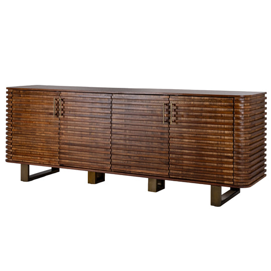 Strata ribbed wood four-door sideboard, three-quarter view