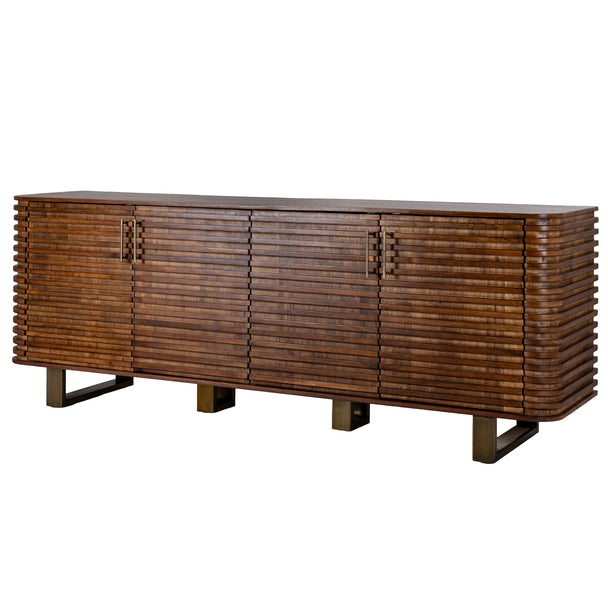 Strata ribbed wood four-door sideboard, three-quarter view