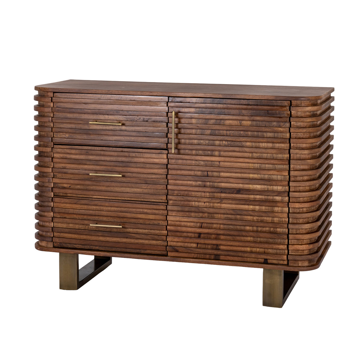 Strata ribbed wood sideboard with three drawers and a door