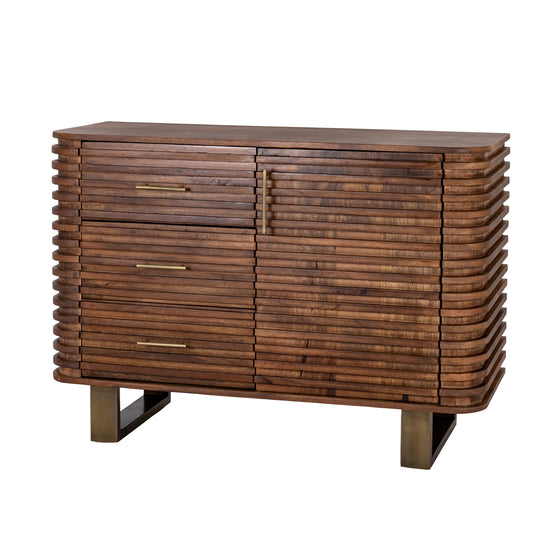 Strata ribbed wood sideboard with three drawers and a door