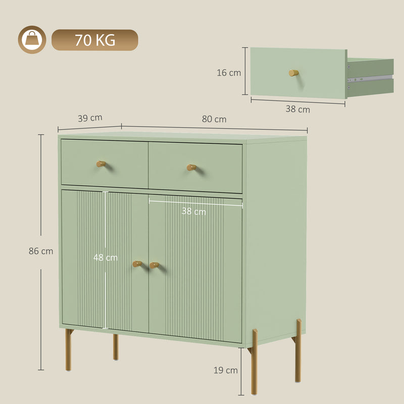 HOMCOM Modern Sideboard, Sideboard Storage Cabinet with 2 Drawers and Adjustable Shelf for Living Room, Light Green – view 3