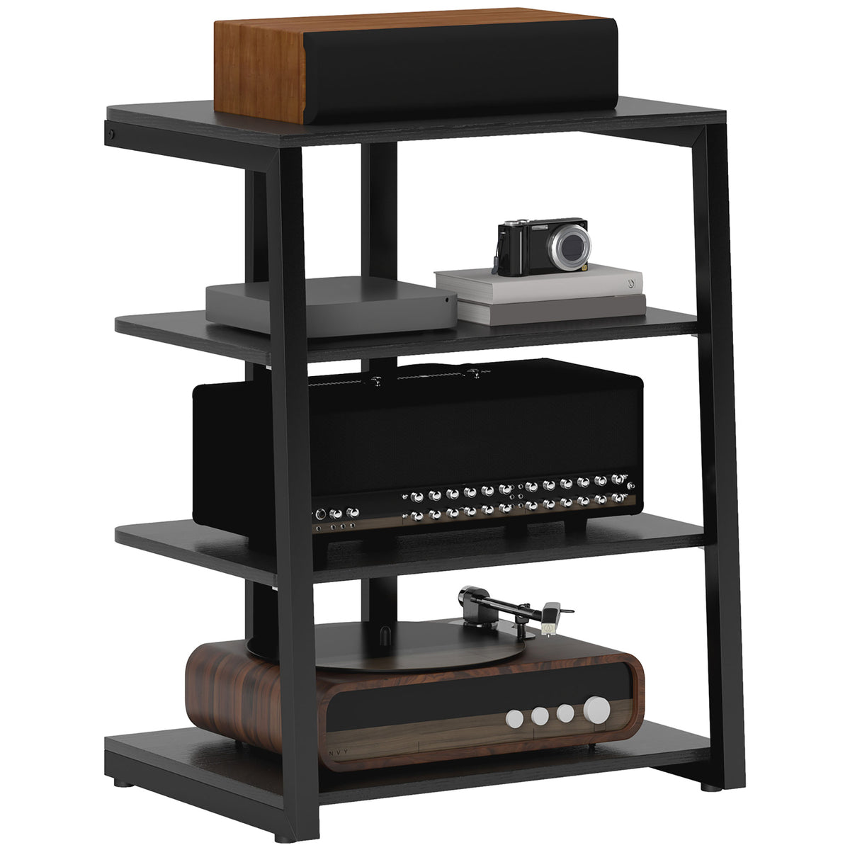 4-Tier Hi-Fi Stand with Adjustable Shelves – Black
