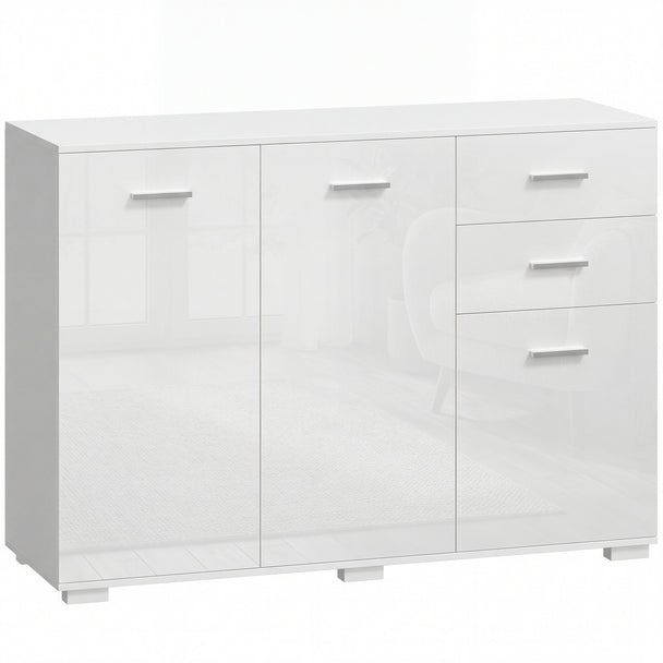 HOMCOM Sideboard, Modern Storage Cabinet with 2 Drawers, 3 Doors and Adjustable Shelves, High Gloss White