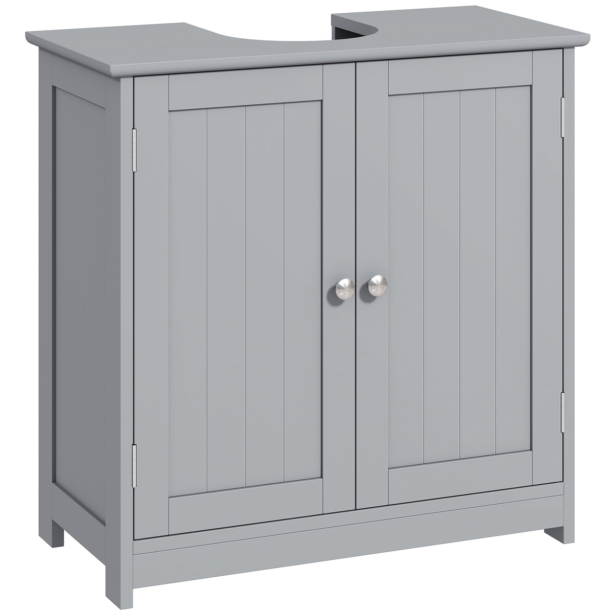 Grey 60 x 60 cm under sink cabinet with two carved doors and U-shaped pipe cut-out