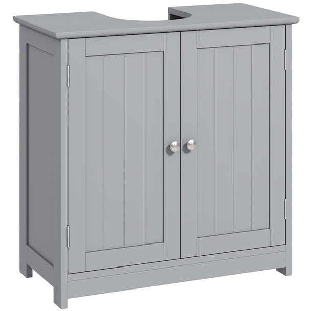 Grey 60 x 60 cm under sink cabinet with two carved doors and U-shaped pipe cut-out