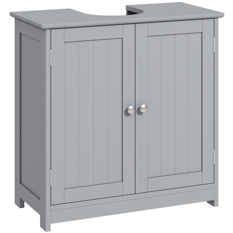 Grey 60 x 60 cm under sink cabinet with two carved doors and U-shaped pipe cut-out