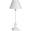 Symi Slim White Wooden Table Lamp with Linen Shade – 45cm, front view of the white table lamp with linen shade