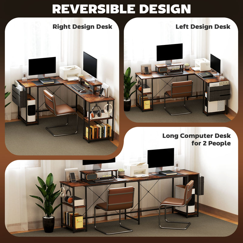 Reversible L-shaped desk – rustic brown – image 5