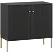 Black fluted sideboard cabinet with gold-tone accents and steel legs