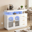 HOMCOM High Gloss Sideboard with LED Lights, Built-in Power Outlets, 3 Drawers, Shelves and 2 Acrylic Doors, White – view 9