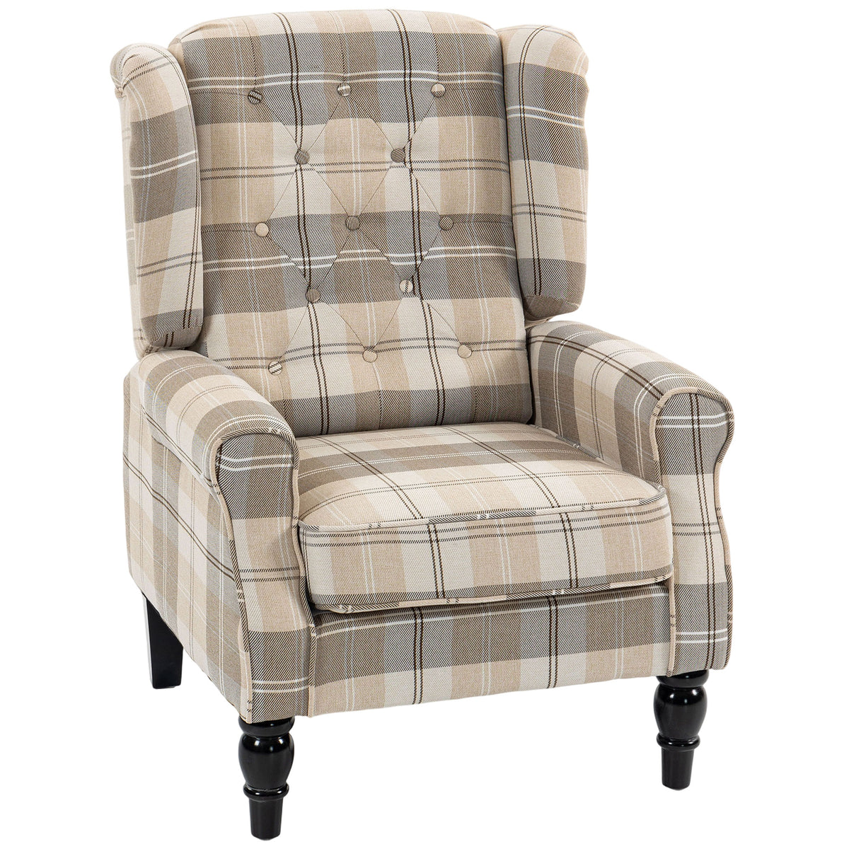 Plaid Wingback Accent Chair with Pocket Springs – Khaki