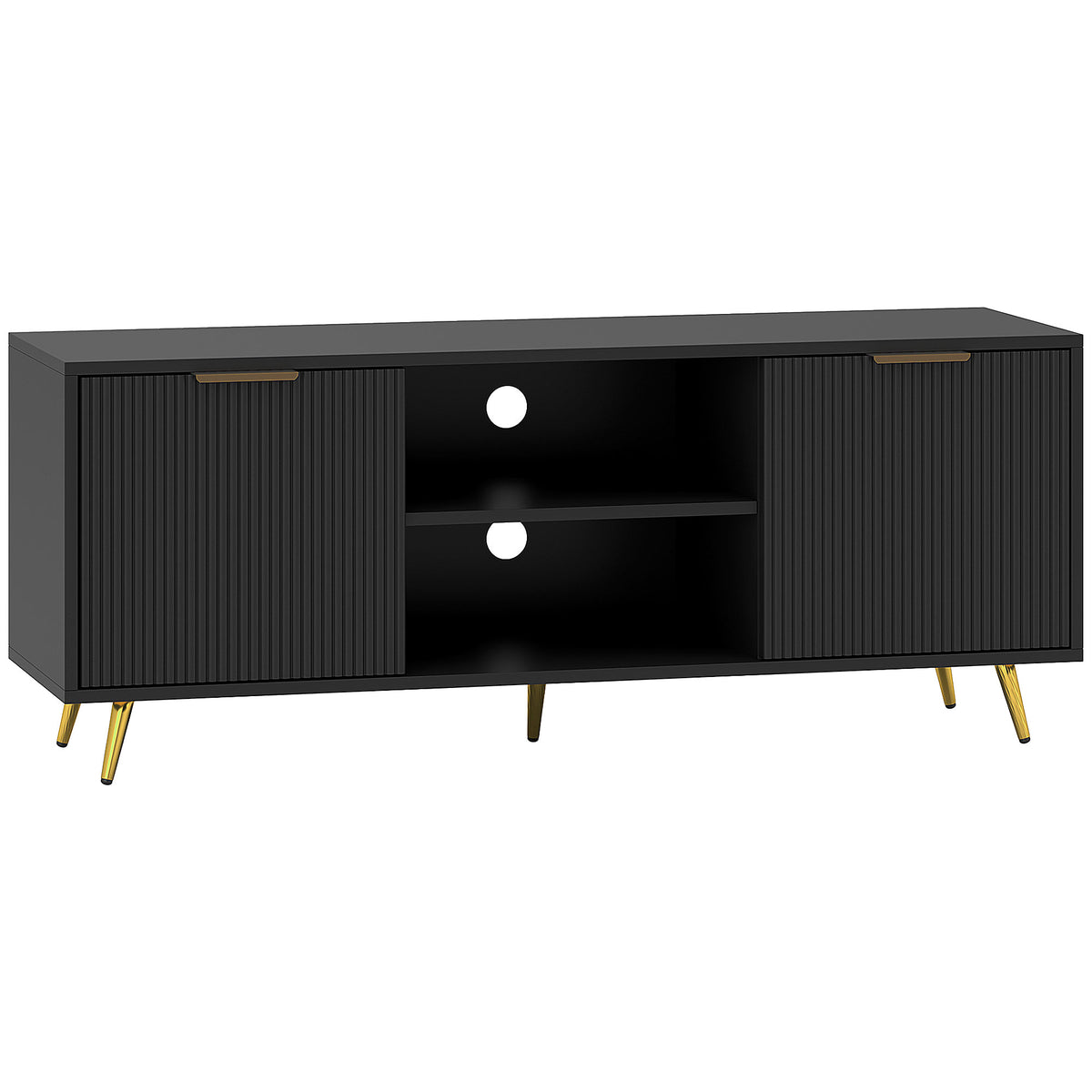 120 cm TV Stand with 2 Cabinets & Open Shelves – Black