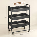 HOMCOM 3-Tier Storage Trolley on Wheels with Mesh Baskets - Black