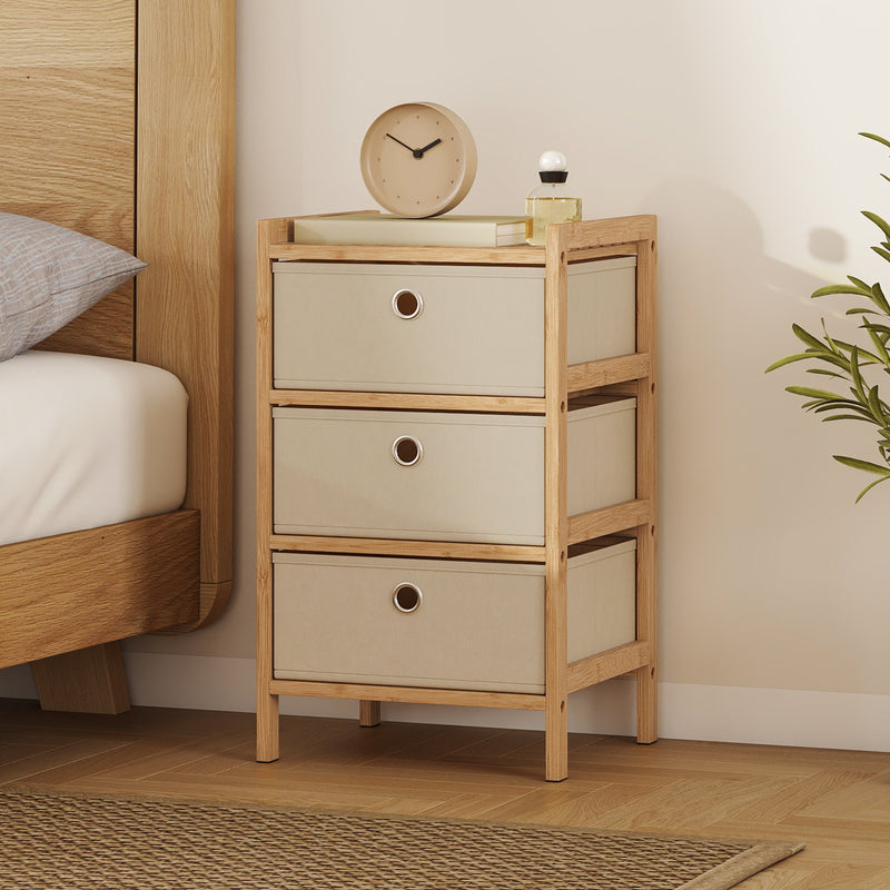 HOMCOM Chest of Drawers, 3 Fabric Drawers Narrow Dresser with Bamboo Frame, Cream White – view 10