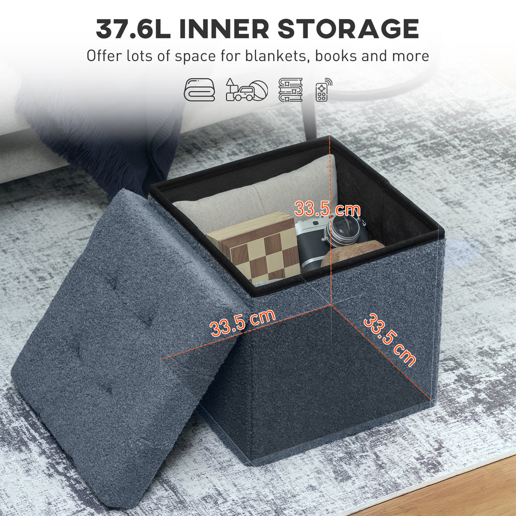 Foldable Sherpa Fleece Storage Ottoman - Blue