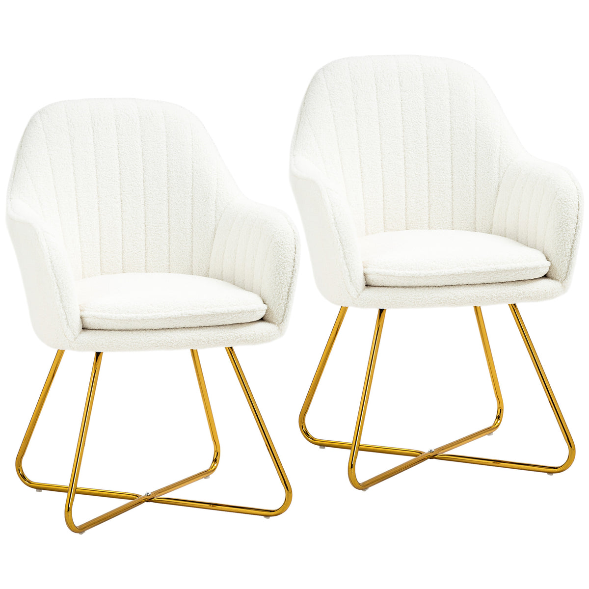 Set of 2 Bouclé Accent Dining Chairs – Cream & Gold