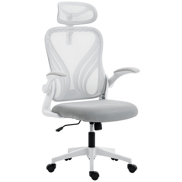 HOMCOM Ergonomic Office Chair with Foldable Backrest, 2D Headrest - Light Grey