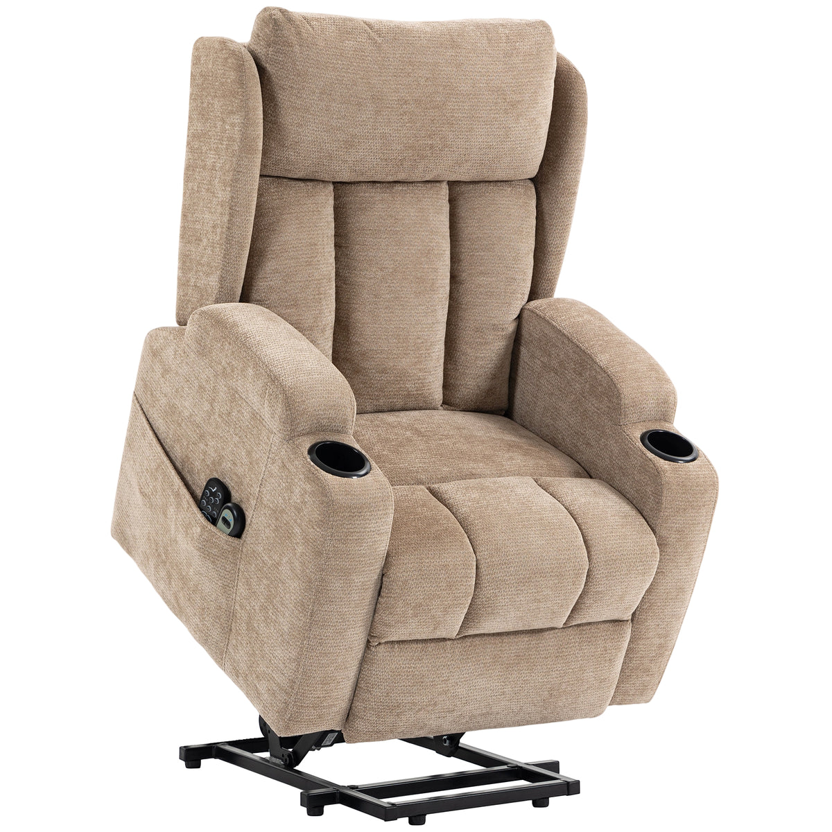 Power Lift Massage Recliner with Heat & Cup Holders – Brown