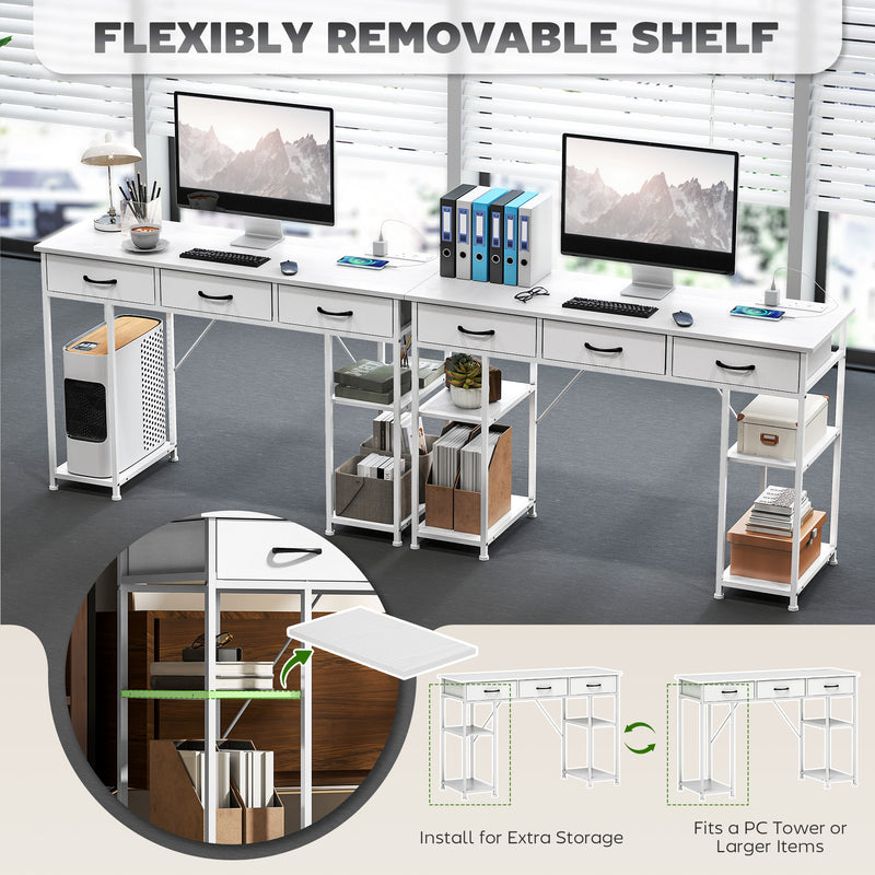 HOMCOM 120cm Computer Desk with Power Outlets, Office Desk Study Table with 3 Fabric Drawers and 4 Storage Shelves – view 6