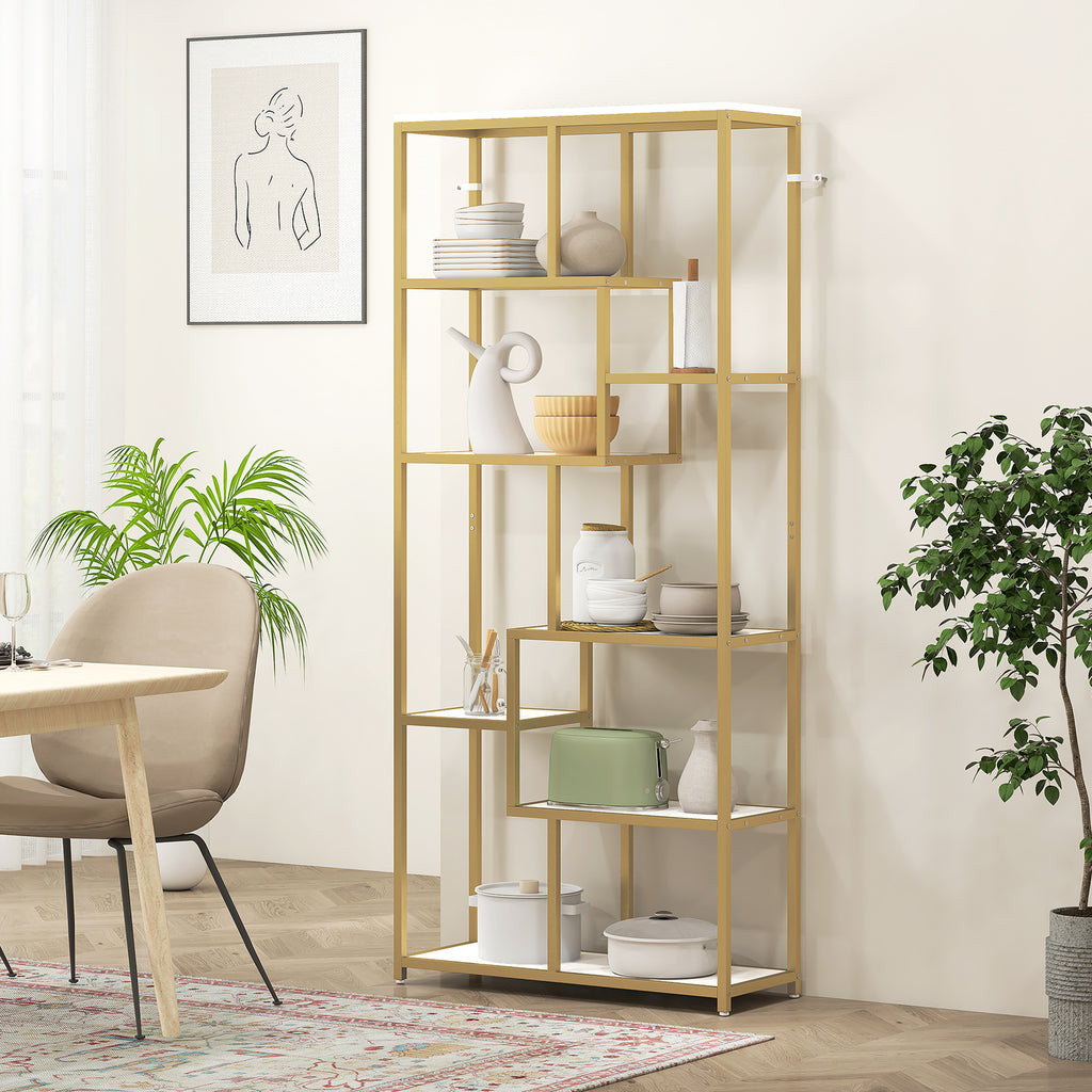 Seven-Tier Geometric Bookcase - White/Gold Tone