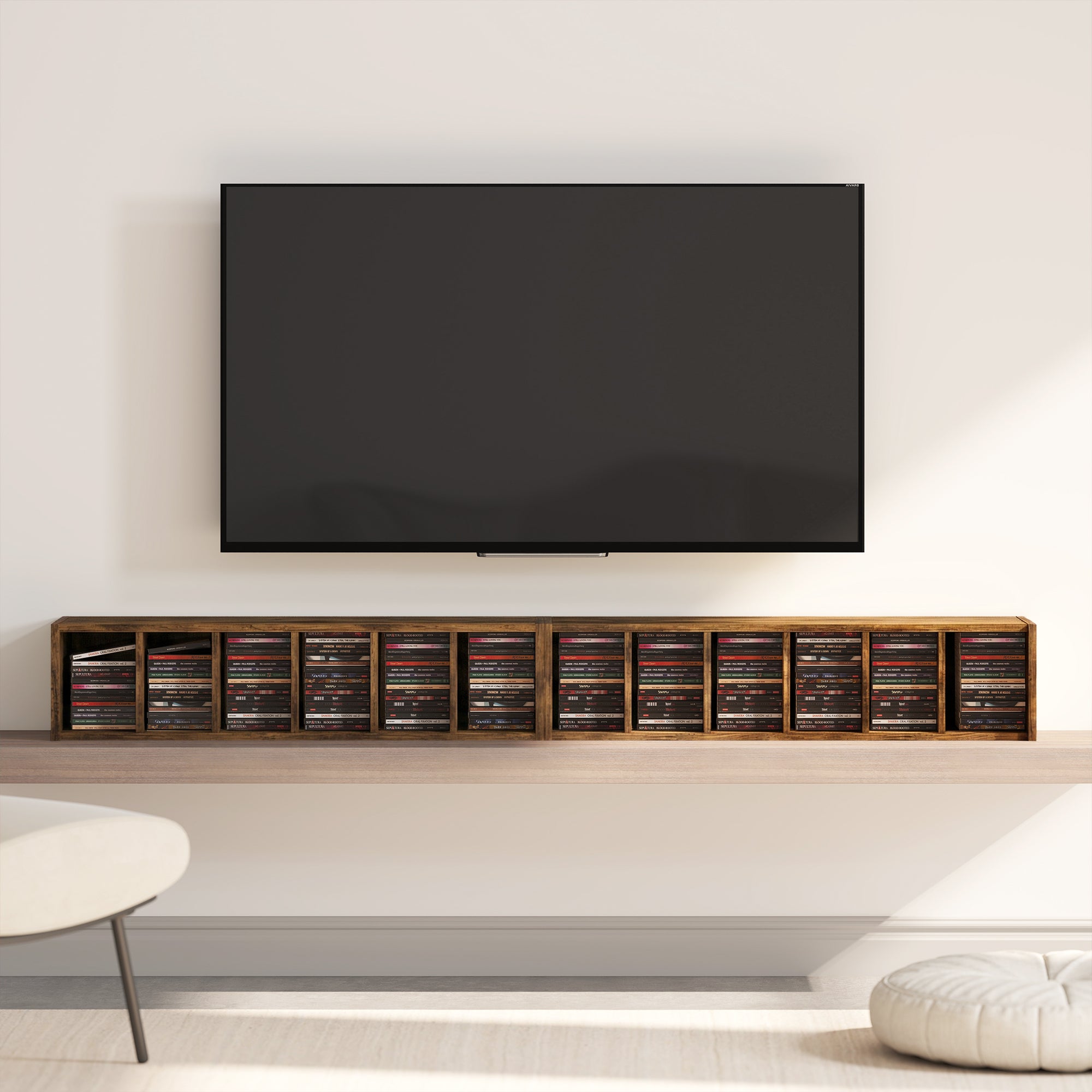 Set of 2 CD Media Display Shelf Unit Tower Rack with Adjustable Shelves, Rustic Brown