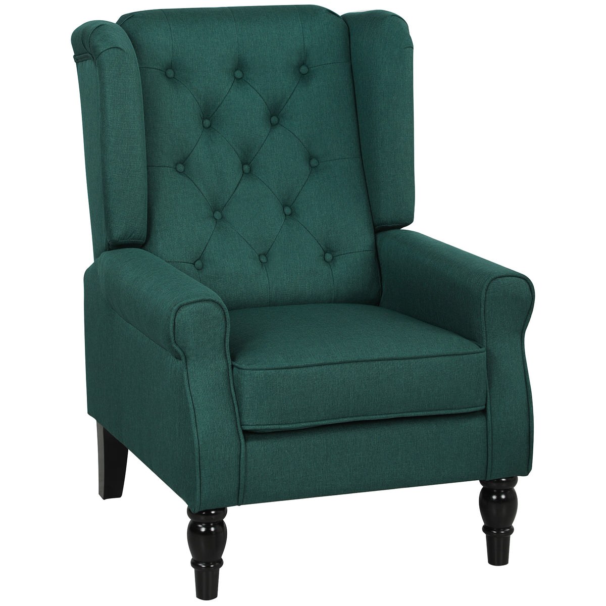 Linen Tufted Wingback Accent Chair – Dark Green