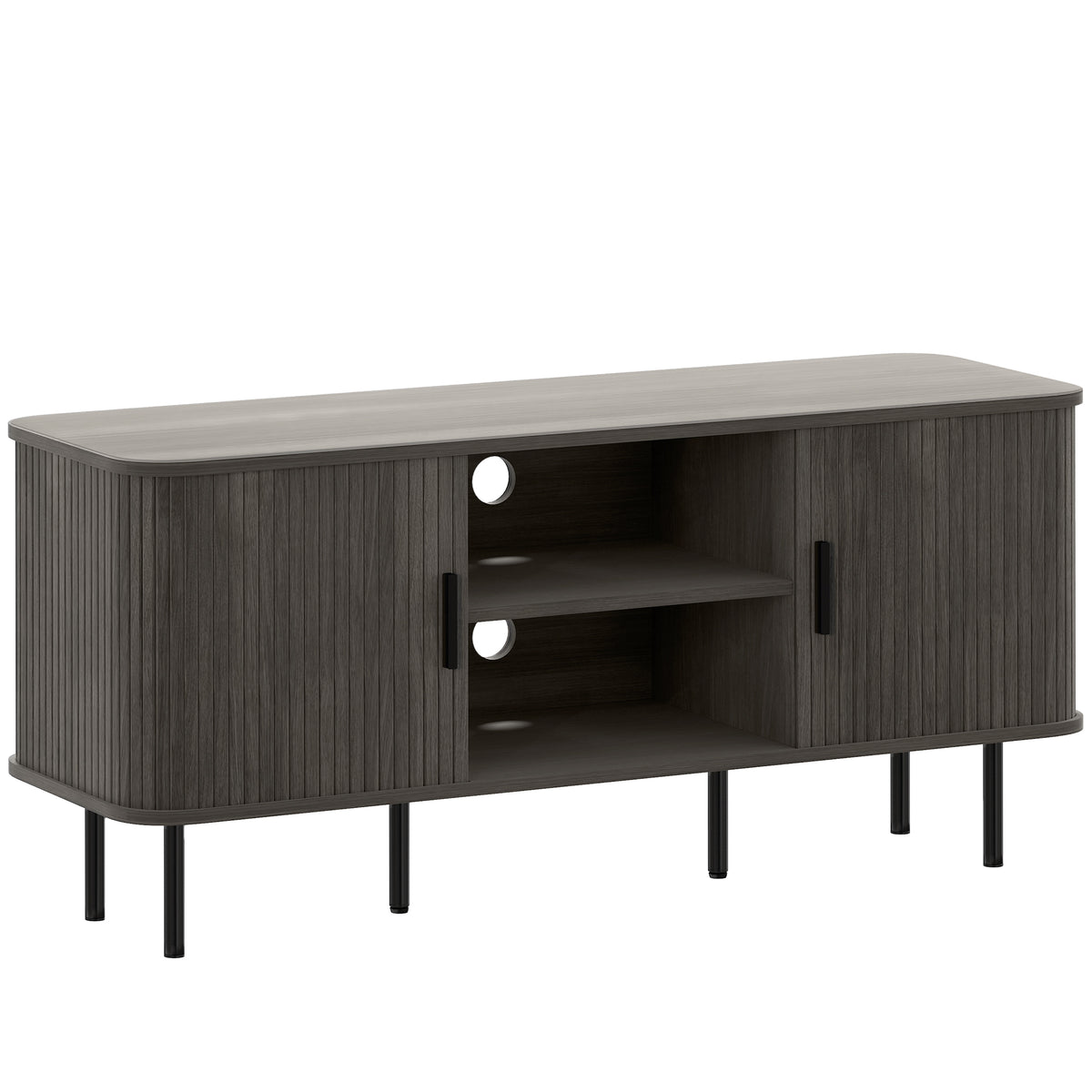 120 cm TV Stand with Tambour-Style Cupboards – Grey & Black