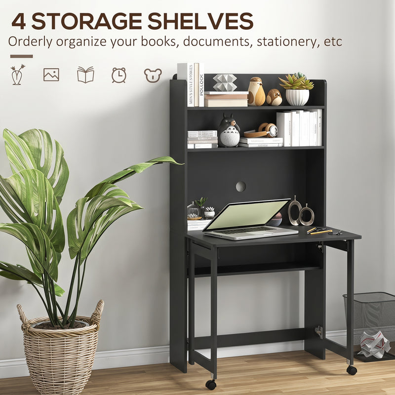 HOMCOM Foldable Desktop, Computer Desk with Storage Shelves, 80 x 69 x 155 cm, Black – view 5