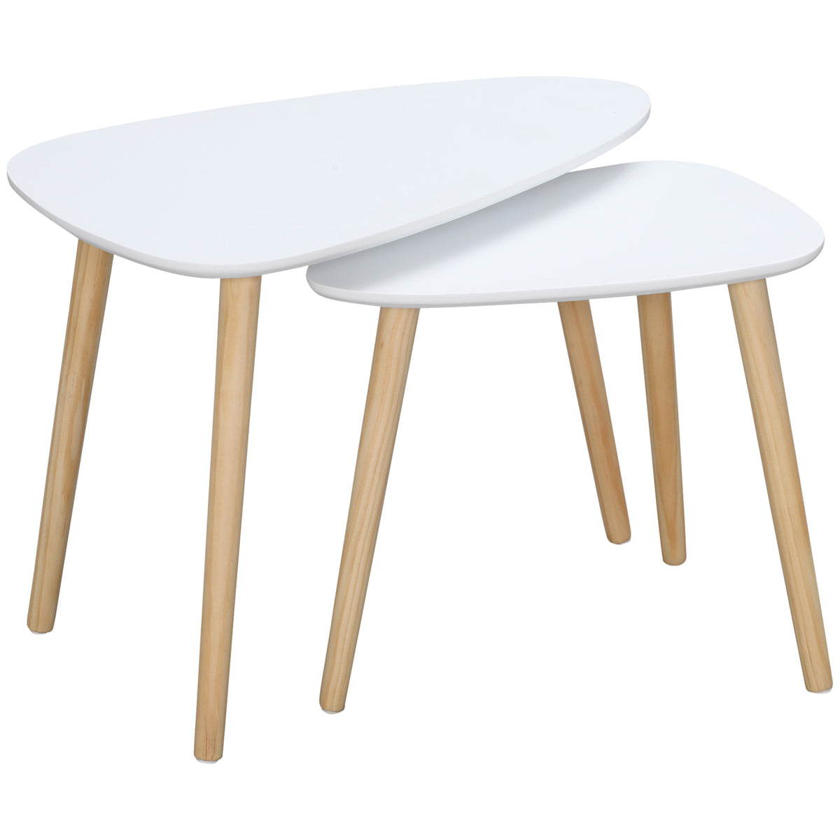 Set of 2 Scandinavian Nesting Tables with Pine Legs – White