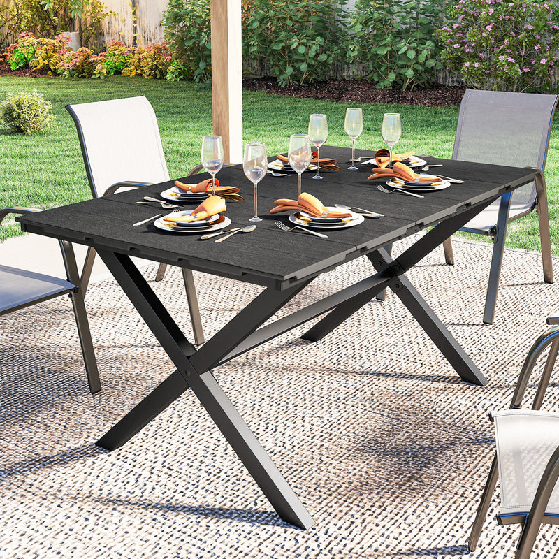 Wood-effect garden dining table with X-legs – image 8