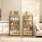 4-Tier Bookcase, Bookshelf with 1 Cabinet and 2 Drawers for Living Room, Bedroom, Study, Natural Wood